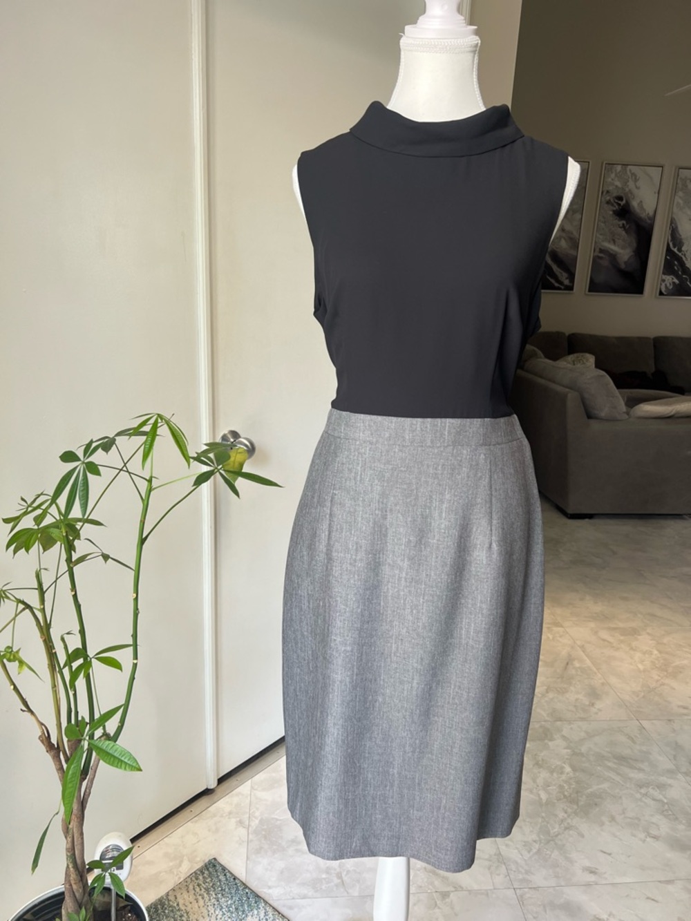 Nine West Career Black & Gray Sleeveless Sheath Dress